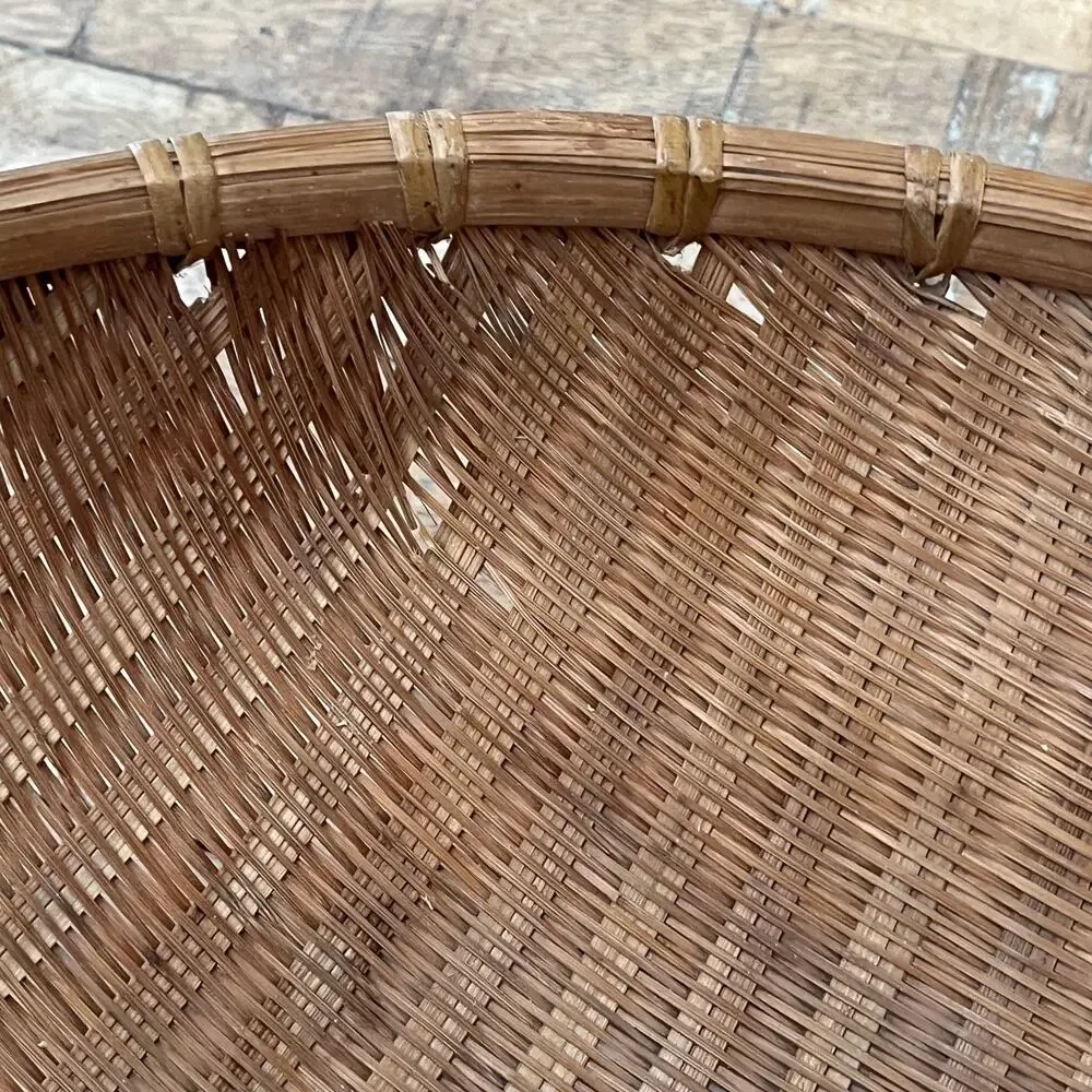 Vintage Hand Woven Sieve Woven Split Bamboo Winnowing Round Basket Tray 14